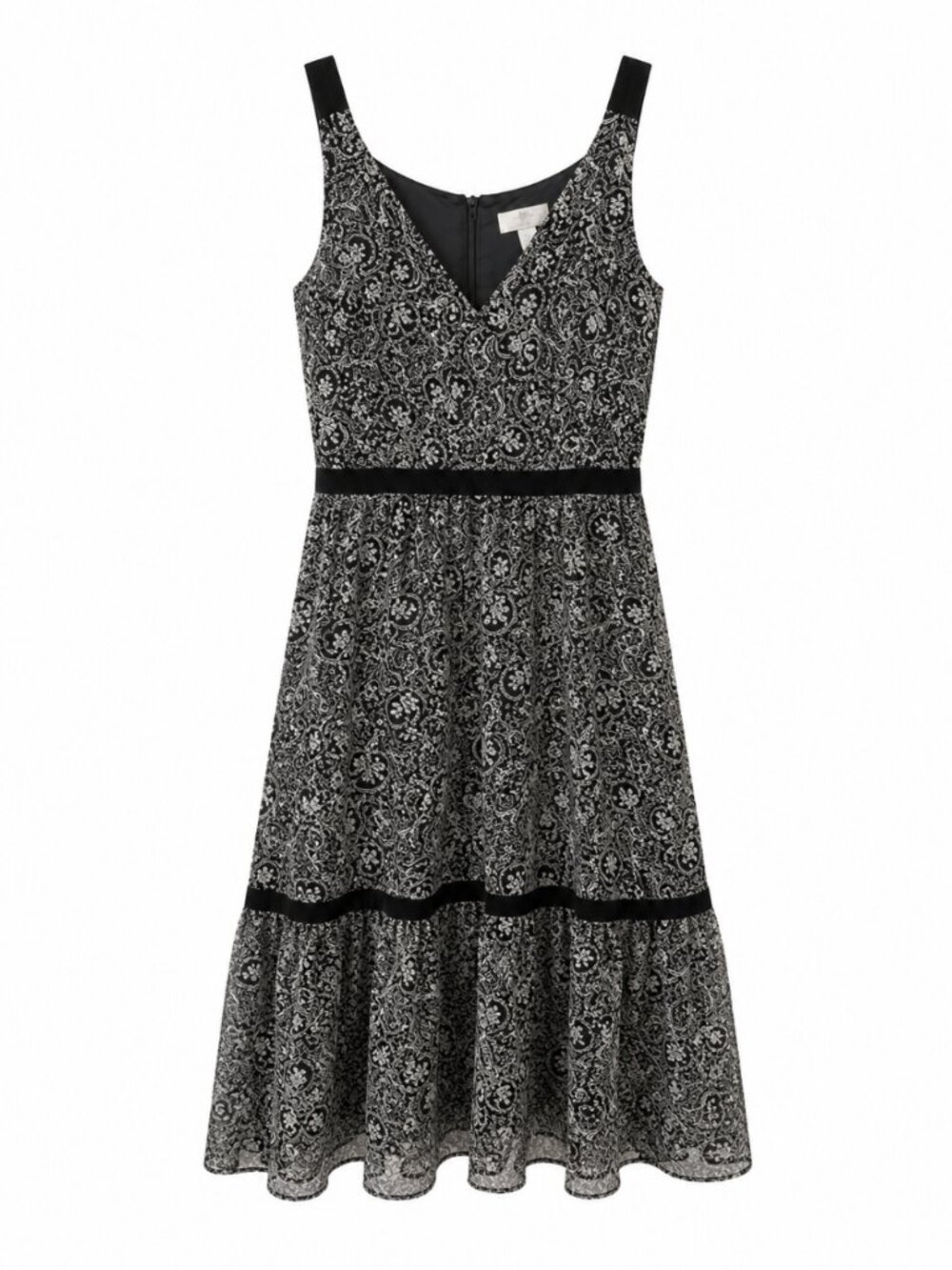🦋 2/30 Ann Taylor LOFT Black White Patterned Midi Dress Size 2